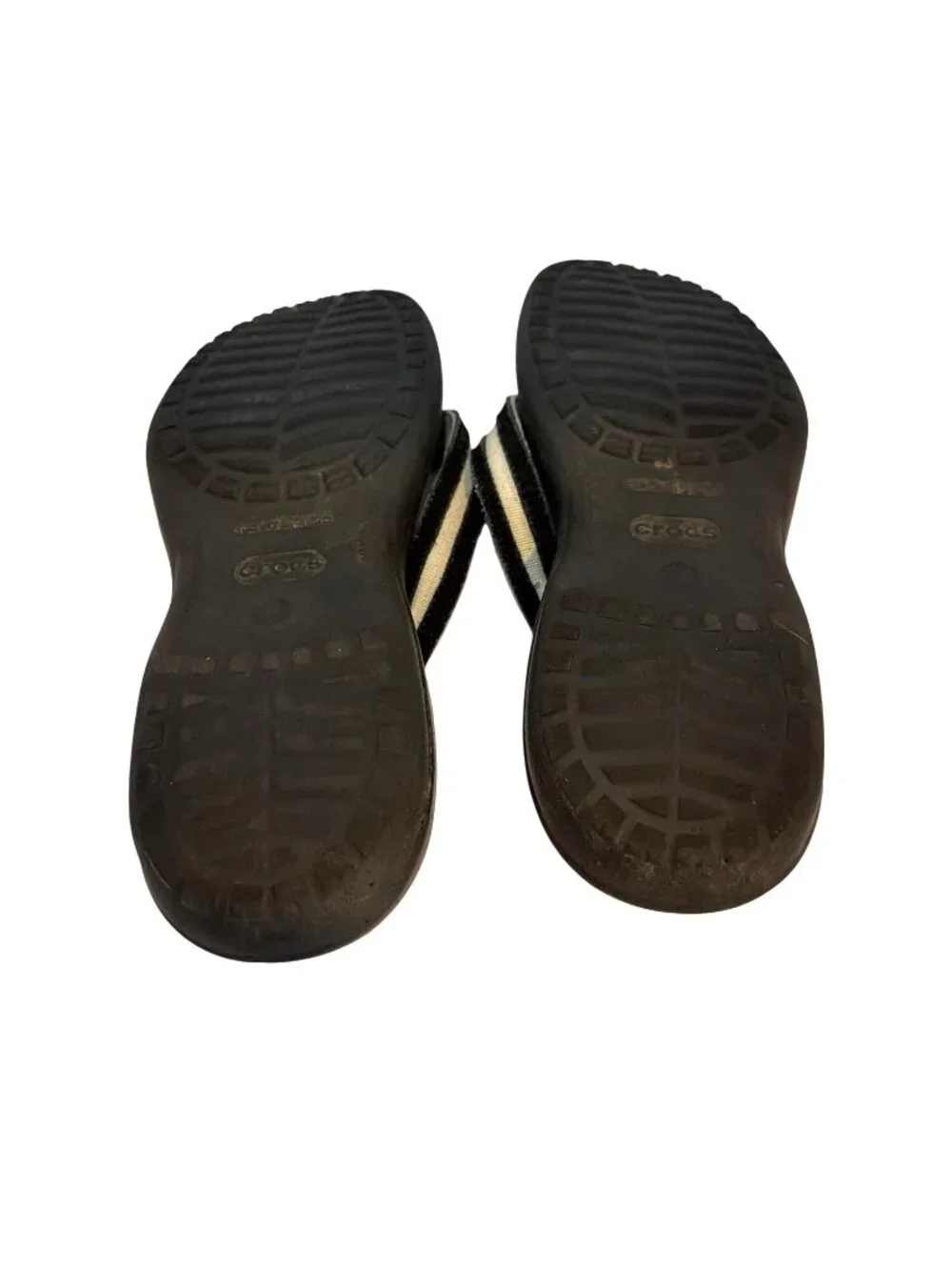 Crocs Black & White‎ Striped Flip Flop Sandals Women’s Size 8 Comfortable Casual